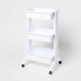White 3-Tier Rolling Utility Cart, Portable Wheel Storage Organizer, No Assembly Required